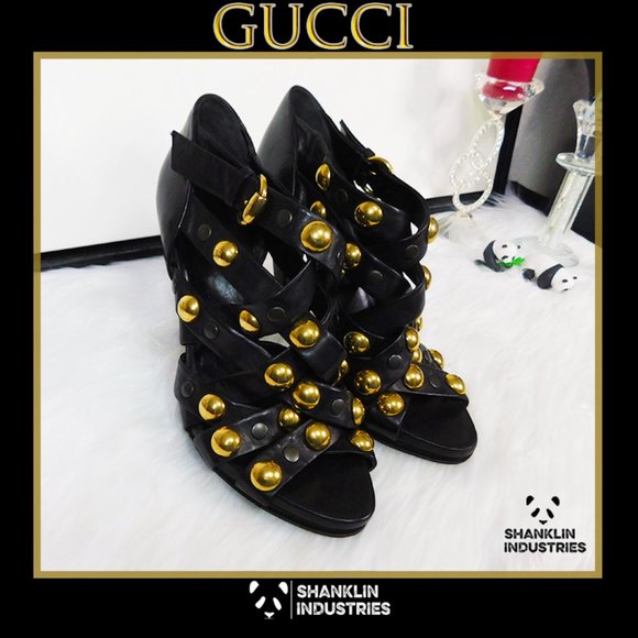 🤍🐼GUCCI🐼🤍 Limited Edition Gold Metal Heels SZ 39.5 US 9.5 - Picture 9 of 13